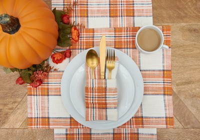 Set of 6 Orange and White Cotton Plaid Placemats