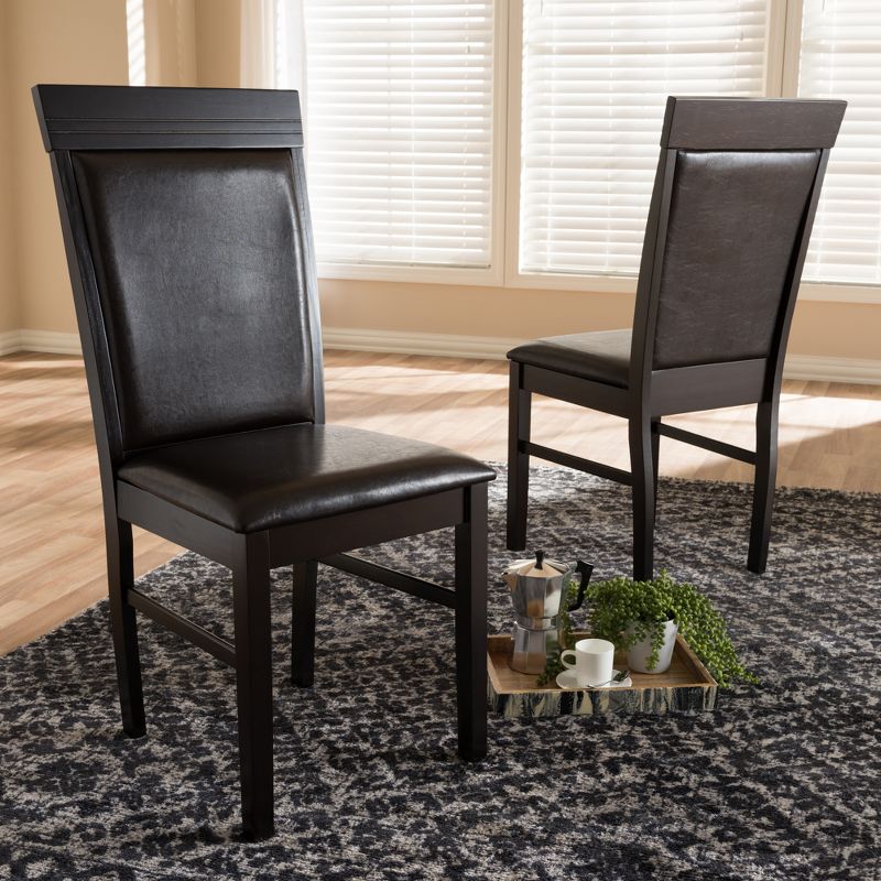Set of 2 Thea Modern And Contemporary Faux Leather Upholstered Dining Chairs Dark Brown - Baxton Studio: Armless, Wood Frame, 250lbs Capacity, 6 of 9