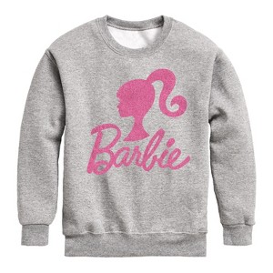 Boys' - Barbie - Barbie Logo Pink Glitter Graphic Long Sleeve Fleece Sweatshirt - 1 of 4