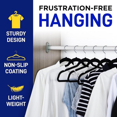 Black Velvet Non-Slip Clothes Hangers with 360° Swivel Hook, Pack of 50