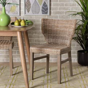 2pc Enver Rattan and Wood Dining Chair Set Natural/Brown - bali & pari: Mahogany Frame, Bohemian Style, No Assembly Required