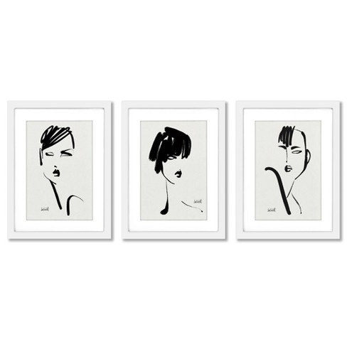 Americanflat Minimalist Modern (set Of 3) Brush Portrait By Anne Tavoletti  Framed Triptych Wall Art Set : Target