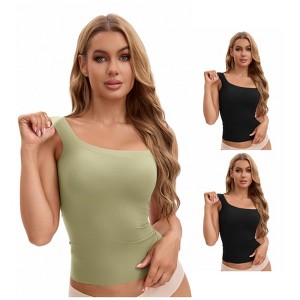 INSPIRE CHIC Women's 3 Packs U Back Tanks with Built-In Bra Silky No Show Basic Camisoles - 1 of 4