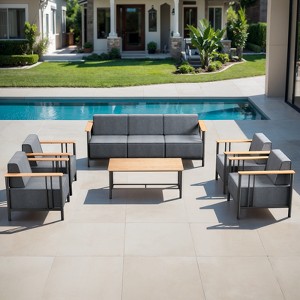 Belord Patio Furniture Set with 10" Extra Thick Cushion, 6PCS Outdoor Conversation Set Metal Patio Set with 4 Patio Chairs, 1 Couch and 1 Coffee Table - 1 of 4