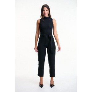 Lafidi Women’s Mid-Rise Cropped Pants – Relaxed Tapered Leg Trousers with Sash Belt and Welt Pockets - 1 of 4