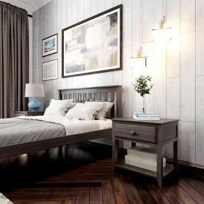 Clay Solid Wood Nightstand with Drawer and Shelf