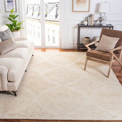 Ivory Beige Abstract Hand-Tufted Wool Square Rug