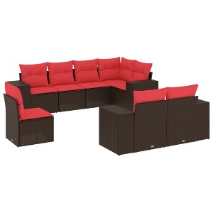 vidaXL 8 Piece Garden Sofa Set with Cushions Brown and Red - Without Table - 1 of 4