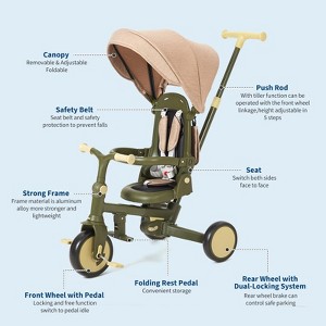 7-in-1 Foldable Baby Tricycle with Adjustable Parent Handle – Toddler Trike with Safety Harness, Wheel Brakes & Removable Canopy for Boys & Girls - 1 of 4