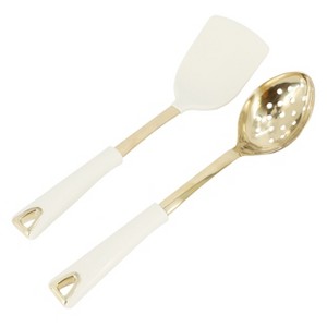 Gibson Lockton 2 Piece Stainless Steel Turner and Slotted Spoon Kitchen Tool Set in Linen w/ Gold - 1 of 4