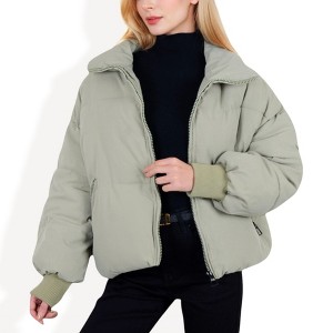 Anna-Kaci Women's Oversized Quilted Puffer Jacket with Zipper Front and Ribbed Cuffs - 1 of 4