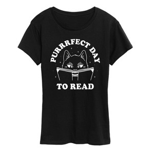 Women's - Instant Message - Cat Purrrfect Day To Read Short Sleeve Graphic T-Shirt - 1 of 4