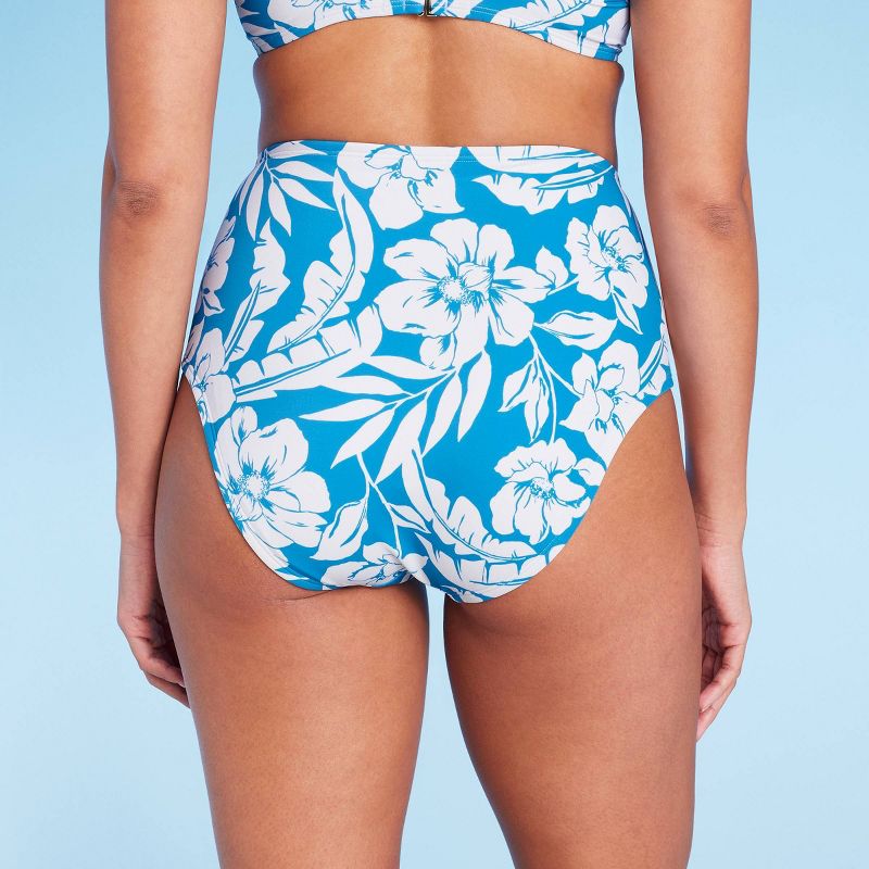 Women's High Waist Medium Coverage Bikini Bottom - Shade & Shore™ Blue Floral Print, 6 of 7