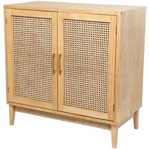 Olivia & May 36" Wood 1 Shelf and 2 Door Cabinet with Cane Front Doors and Gold Handles Light Brown: Bedroom Storage, No Assembly Required - 1 of 4