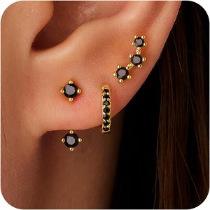 Small Sterling Silver Huggie Hoop Earrings Set for Women, 14K Gold Plated Hoops Stacks for Multiple Piercings - 1 of 4