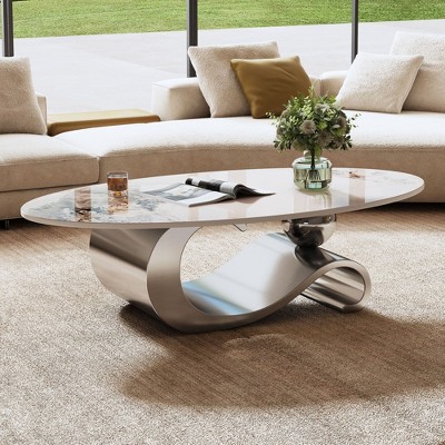 Sapphtopaz Coffee Table with Sturdy Base Elegant Center Table with Faux Marble Tod Contemporary Coffee Bar for Living Room