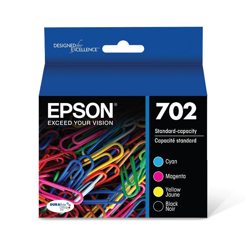 Epson 702 Black C/M/Y 4pk Combo Ink Cartridges - Black Cyan Magenta Yellow (T702120-BCS), 1 of 9