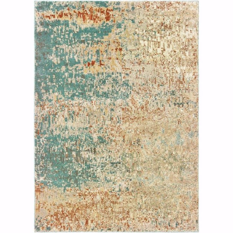 Oriental Weavers Carson Collection Fabric Blue/Orange Distressed Pattern- Living Room, Bedroom, Home Office Area Rug, 2' X 3', 1 of 2