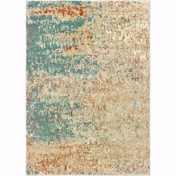 Oriental Weavers Pasargad Home Carson Collection Fabric Blue/Orange Distressed Pattern- Living Room, Bedroom, Home Office Area Rug, 2' 3" X 7' 6"