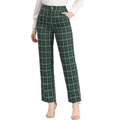 Allegra K Women's Vintage Tartan Plaid Elastic Waist Straight Long Trousers  Dark Blue Small : Target