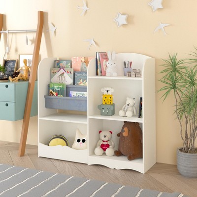PDTEND 3-Tier Bookshelf for Kids, Kids Bookshelf and Toy Organizer, Fabric Toddler Bookcase Book Shelf