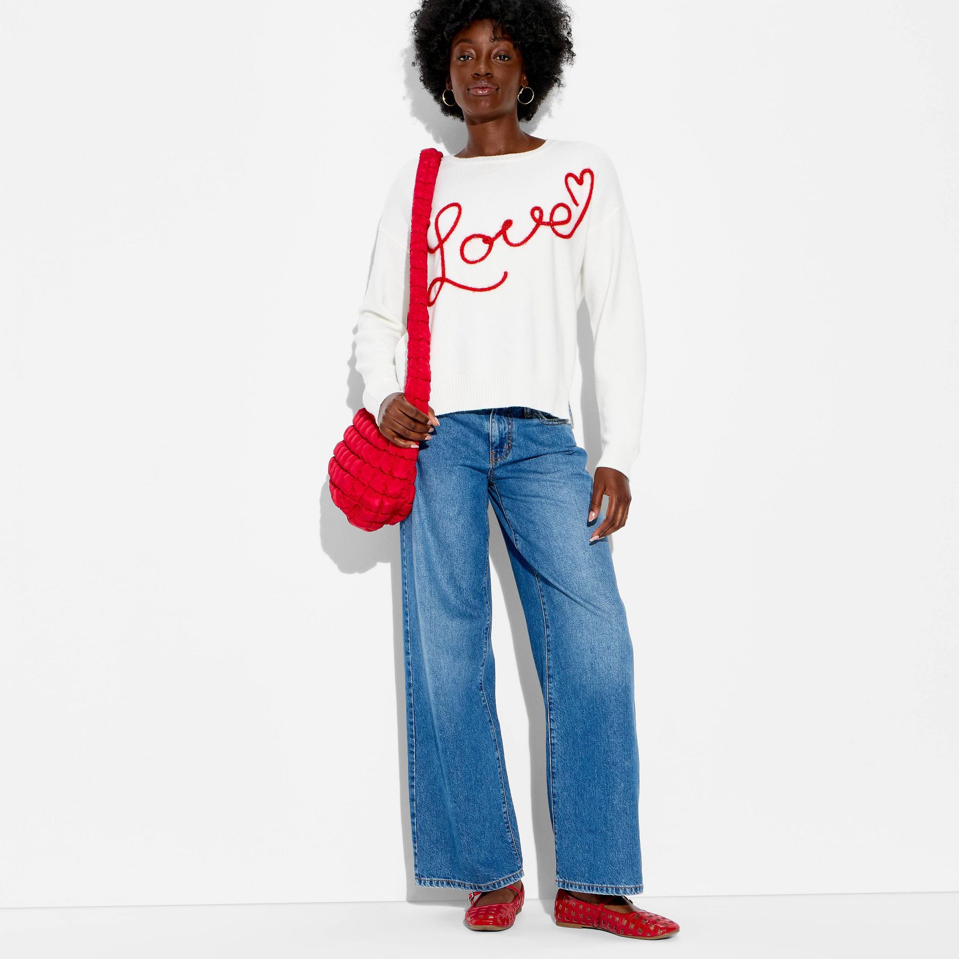 Women's Love Graphic Pullover Sweater - White