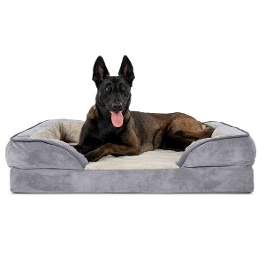 FurHaven Velvet Waves Perfect Comfort Cooling Gel Top Memory Foam Sofa Dog Bed - 1 of 4