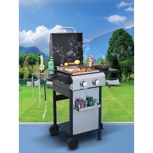 2-Burner Propane Gas Grill with Stainless Steel Plancha, Wire Enamel Grids, Foldable Side Table, Hanging Basket, Pull-Out Oil Pan, 24,600 BTU BBQ - 1 of 4
