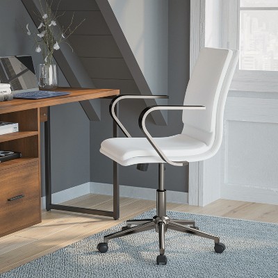 Elegant White LeatherSoft Mid-Back Executive Chair with Brushed Chrome Swivel Base