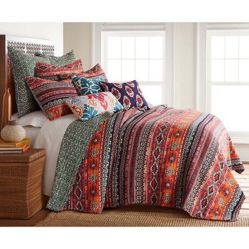 Levtex Home - Jules Quilt Set - Twin/Twin XL Quilt (68x86in.) + One  Standard Pillow Sham (26x20in.) - Bohemian - Teal, Orange, Yellow, Green,  Blue