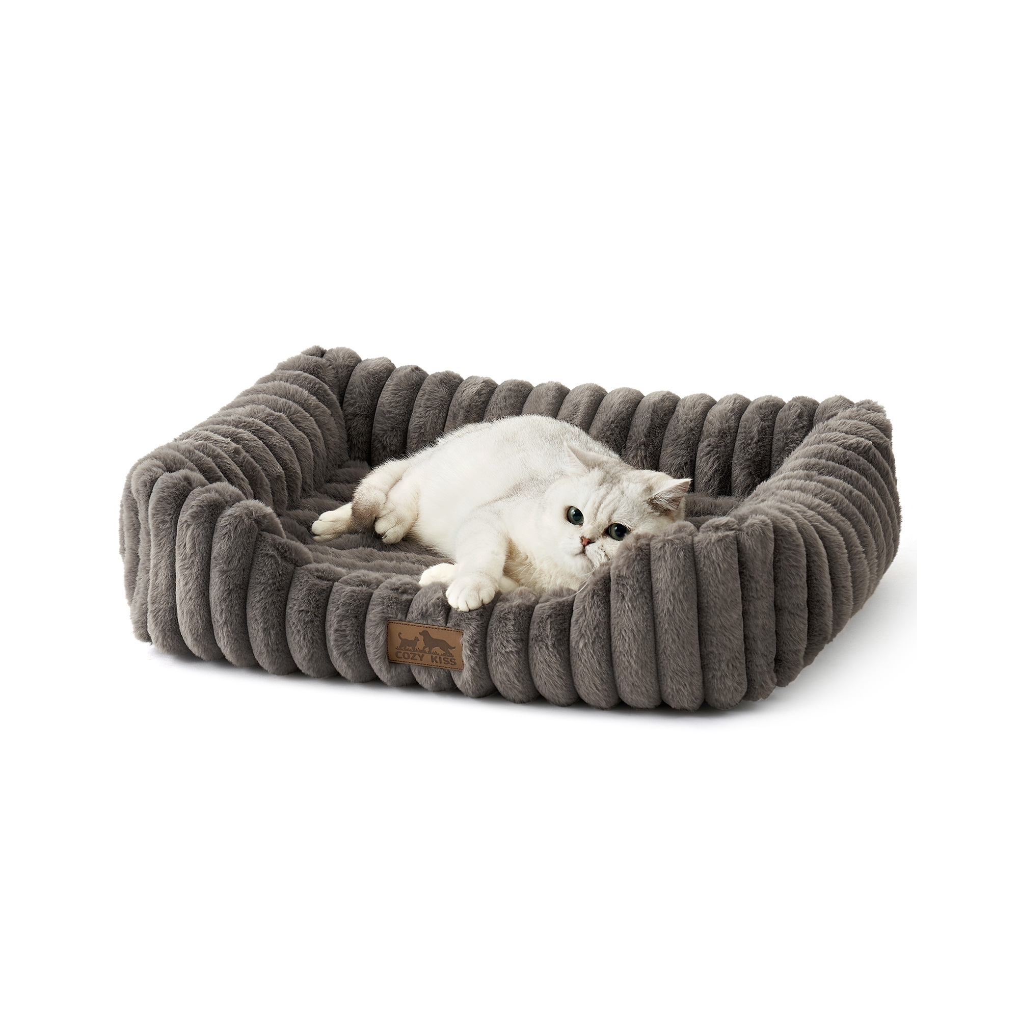 Washable Pet Bed with Anti-Slip Bottom, Soft Calming Cat & Puppy Bed for Indoor Pets, Gray - Cozy Kiss