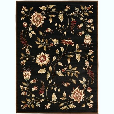 Elegant Charm Black & Multicolor Synthetic 6'7" x 9'6" Area Rug