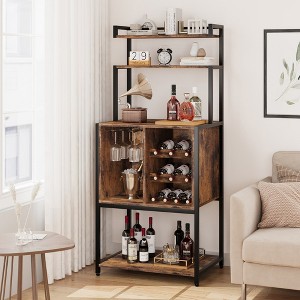 Whizmax Wine Bar Rack Cabinet, Freestanding Wine Cabinet with Glass Rack Wine Bottle Holders, Industrial Bakers Rack for Kitchen Living Dining Room - 1 of 4