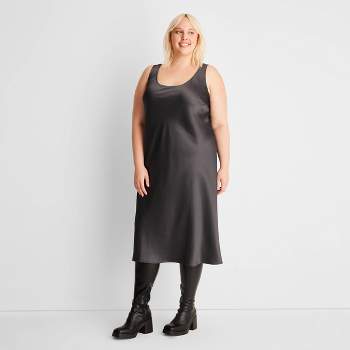 Women's Asymmetrical Midi Slip Dress - A New Day™ Black Polka Dots 3x :  Target