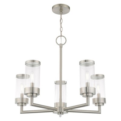 Brushed Nickel 5-Light Outdoor Chandelier with Clear Glass Shades