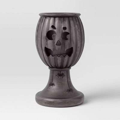 17" Textured Pumpkin Urn Spider Style Halloween Decorative Prop Gray - Hyde and EEK! Boutique™