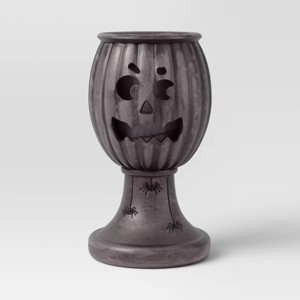 17" Textured Pumpkin Urn Spider Style Halloween Decorative Prop Gray - Hyde and EEK! Boutique™ - 1 of 4