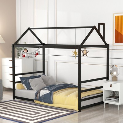 Whisen Chimney Design House Twin Size Platform Bed with Roof
