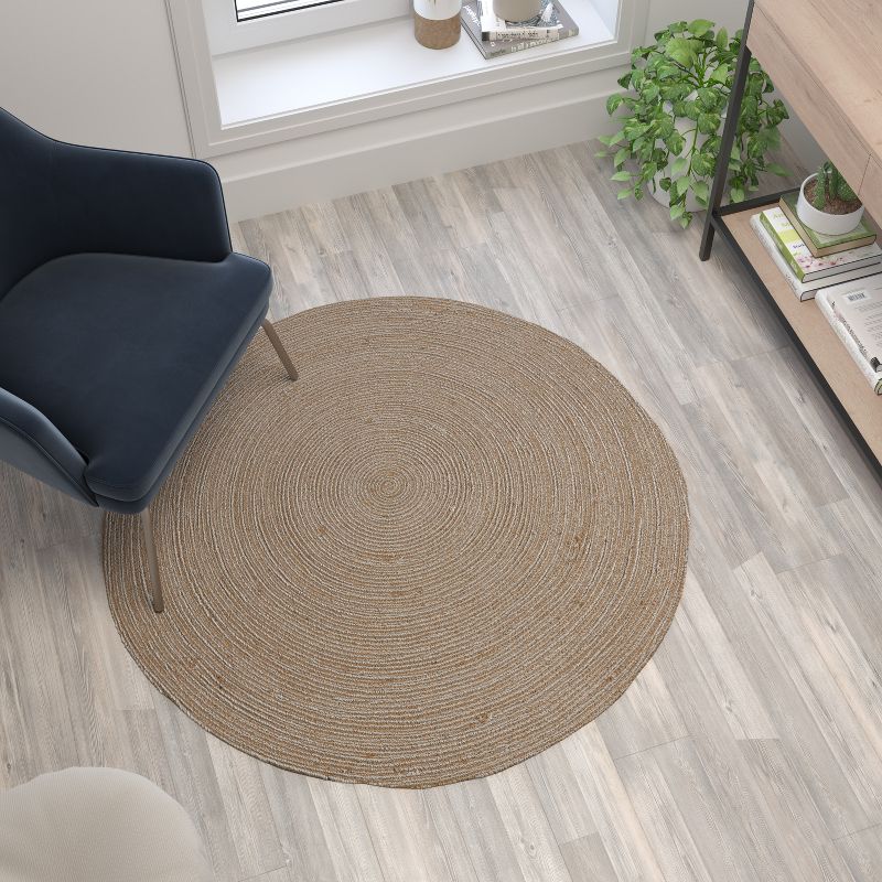 Emma and Oliver Round Braided Design Natural Jute and Polyester Blend Indoor Area Rug - 4 Foot, 4 of 8