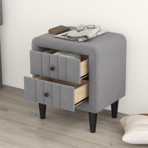 Velvet Upholstered Wooden Nightstand, Bedside Table With 2 Drawers ...