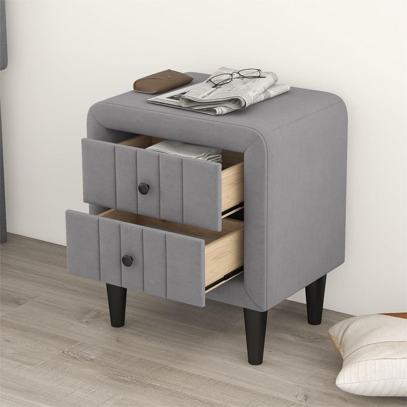 Velvet Upholstered Wooden Nightstand, Bedside Table with 2 Drawers-ModernLuxe, 1 of 10