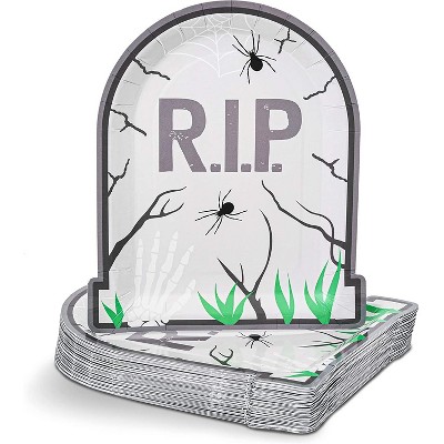 Spooky Central 48 Pack "R.I.P Tombstone" Paper Plates, Halloween Party Supplies (9 In)