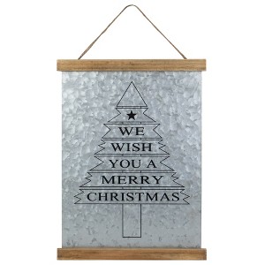 Northlight 16" We Wish You a Merry Christmas Galvanized Sheet Metal Hanging Wall Sign - 1 of 4