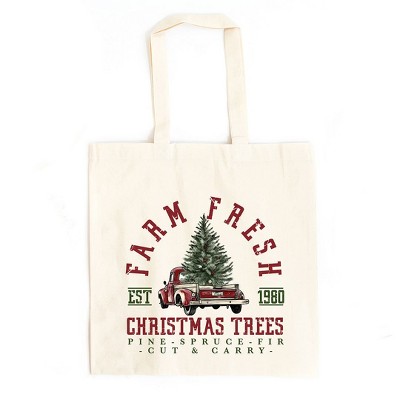 City Creek Prints Farm Fresh Truck And Tree Canvas Tote Bag - 15x16 - Natural
