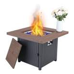 34" Square Outdoor Propane Fire Pit Table with Lid & Fire Glass - Captiva Designs