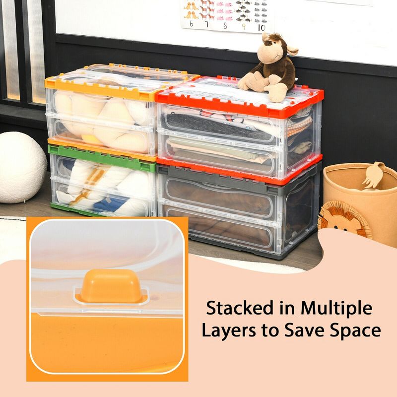 Costway 45L Collapsible Storage Bins Folding Plastic Stackable Utility Crates 4 Pack, 5 of 11