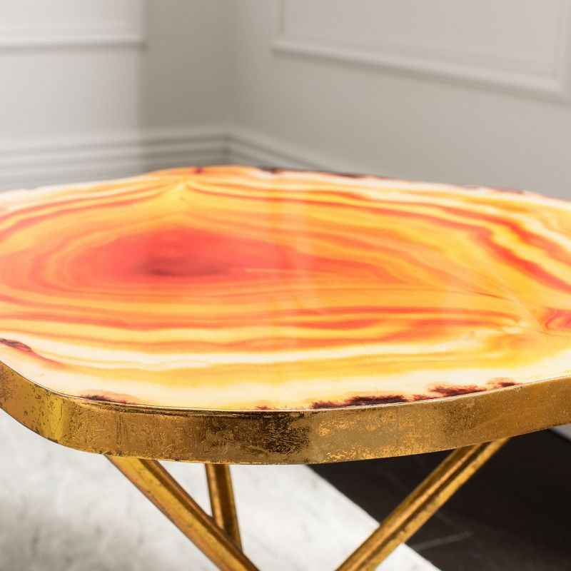 Giselle Faux Agate Side Table - Multi Orange/Gold - Safavieh., 3 of 8