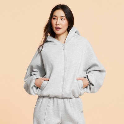 Blogilates Women's Marshmallow Full Zip Hooded Sweatshirt - Heathered Gray XS