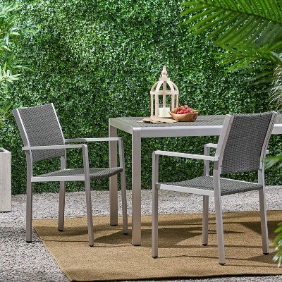 NicBex Set of 2 Wicker Outdoor Dining Chair,Modern Patio Dining Chairs with Aluminum Frame,22 inch Chairs Suitable for Patio,Garden,Gray