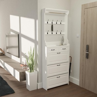 Shoe Cabinet for Entryway with 3 Flip Drawers, Narrow Shoe Storage Cabinet, Wood Hidden Shoe Storage with Hanger